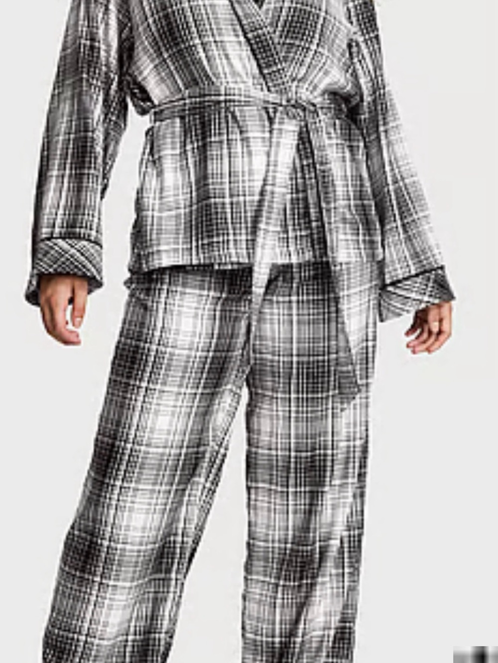 Victoria's Secret Black and Gray Plaid Flannel Pajama Set